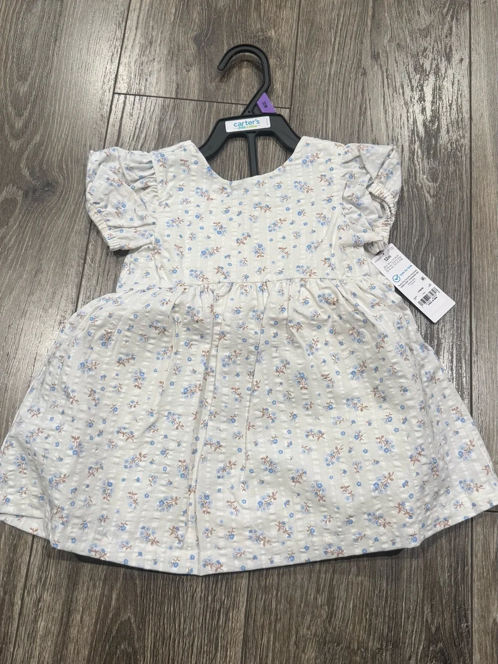 NWT Carter's Girls' White Floral Puff-Sleeve Dress